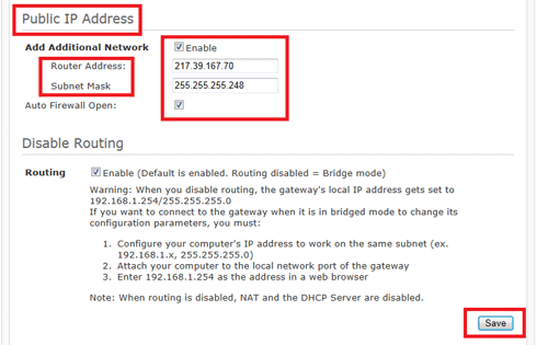 A screenshot showing the Public IP Section and the the Enable box.