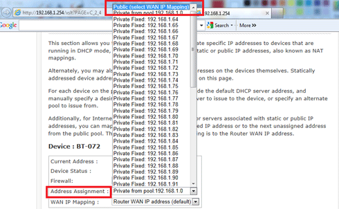 A screenshot showing the Address assignment dropdown list.